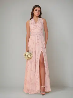 A-Line/Princess One-Shoulder Sleeveless Floor-Length Bridesmaid Dresses with Split Side & Pleated — view 5