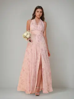 A-Line/Princess One-Shoulder Sleeveless Floor-Length Bridesmaid Dresses with Split Side & Pleated — view 7