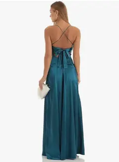 A-Line/Princess Spaghetti Straps Sleeveless Floor Length Bridesmaid Dresses Satin With Split Slide — view 2