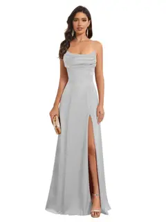 A-Line/Princess Spaghetti Straps Sleeveless Floor Length Bridesmaid Dresses Satin With Split Slide — view 3