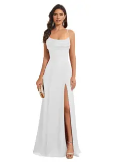 A-Line/Princess Spaghetti Straps Sleeveless Floor Length Bridesmaid Dresses Satin With Split Slide — view 4