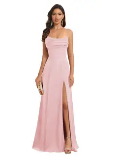 A-Line/Princess Spaghetti Straps Sleeveless Floor Length Bridesmaid Dresses Satin With Split Slide — view 5