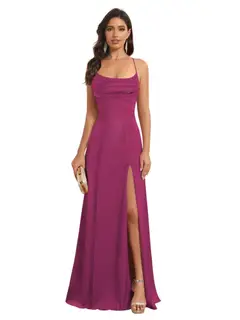 A-Line/Princess Spaghetti Straps Sleeveless Floor Length Bridesmaid Dresses Satin With Split Slide — view 6