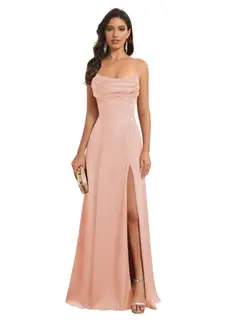 A-Line/Princess Spaghetti Straps Sleeveless Floor Length Bridesmaid Dresses Satin With Split Slide — view 11