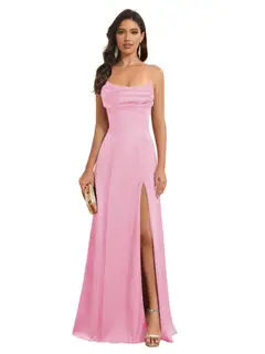 A-Line/Princess Spaghetti Straps Sleeveless Floor Length Bridesmaid Dresses Satin With Split Slide — view 12