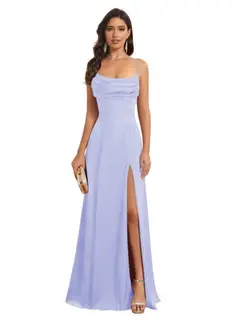 A-Line/Princess Spaghetti Straps Sleeveless Floor Length Bridesmaid Dresses Satin With Split Slide — view 18