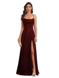 A-Line/Princess Spaghetti Straps Sleeveless Floor Length Bridesmaid Dresses Satin With Split Slide — view 20