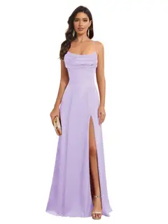 A-Line/Princess Spaghetti Straps Sleeveless Floor Length Bridesmaid Dresses Satin With Split Slide — view 23