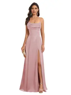 A-Line/Princess Spaghetti Straps Sleeveless Floor Length Bridesmaid Dresses Satin With Split Slide — view 26