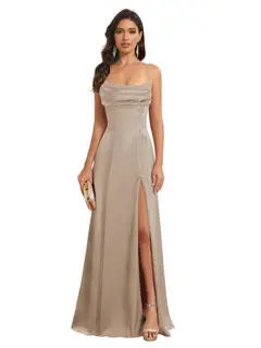 A-Line/Princess Spaghetti Straps Sleeveless Floor Length Bridesmaid Dresses Satin With Split Slide — view 31