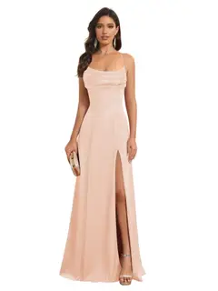 A-Line/Princess Spaghetti Straps Sleeveless Floor Length Bridesmaid Dresses Satin With Split Slide — view 32