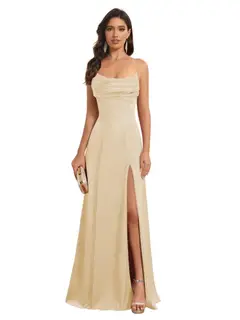A-Line/Princess Spaghetti Straps Sleeveless Floor Length Bridesmaid Dresses Satin With Split Slide — view 33
