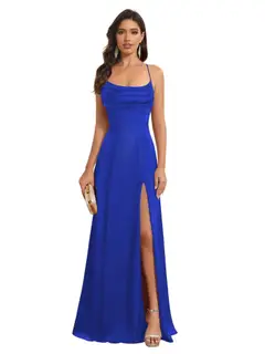 A-Line/Princess Spaghetti Straps Sleeveless Floor Length Bridesmaid Dresses Satin With Split Slide — view 38