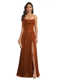 A-Line/Princess Spaghetti Straps Sleeveless Floor Length Bridesmaid Dresses Satin With Split Slide — view 40