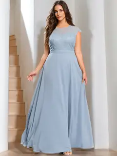 A-Line/Princess Scoop Sleeveless Floor-Length Lace Plus Size Bridesmaid Dress — view 1
