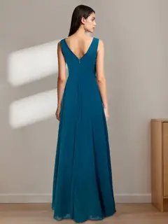 A-Line/Princess Chiffon V-Neck Sleeveless Floor-Length Bridesmaid Dresses — view 2