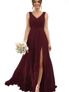 A-Line/Princess Chiffon V-Neck Sleeveless Floor-Length Bridesmaid Dresses — view 6