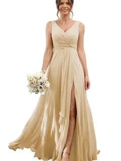 A-Line/Princess Chiffon V-Neck Sleeveless Floor-Length Bridesmaid Dresses — view 7