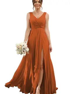 A-Line/Princess Chiffon V-Neck Sleeveless Floor-Length Bridesmaid Dresses — view 9