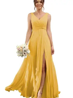 A-Line/Princess Chiffon V-Neck Sleeveless Floor-Length Bridesmaid Dresses — view 10