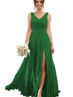 A-Line/Princess Chiffon V-Neck Sleeveless Floor-Length Bridesmaid Dresses — view 11