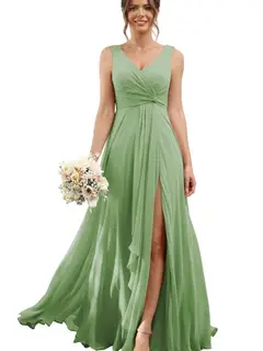 A-Line/Princess Chiffon V-Neck Sleeveless Floor-Length Bridesmaid Dresses — view 14