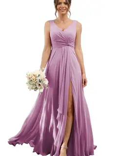A-Line/Princess Chiffon V-Neck Sleeveless Floor-Length Bridesmaid Dresses — view 17