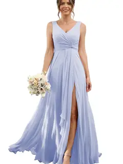 A-Line/Princess Chiffon V-Neck Sleeveless Floor-Length Bridesmaid Dresses — view 20