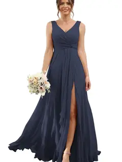 A-Line/Princess Chiffon V-Neck Sleeveless Floor-Length Bridesmaid Dresses — view 21