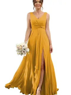 A-Line/Princess Chiffon V-Neck Sleeveless Floor-Length Bridesmaid Dresses — view 25