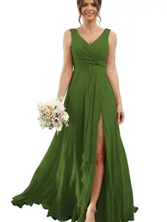 A-Line/Princess Chiffon V-Neck Sleeveless Floor-Length Bridesmaid Dresses — view 29