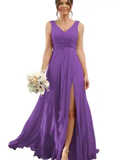 A-Line/Princess Chiffon V-Neck Sleeveless Floor-Length Bridesmaid Dresses — view 31