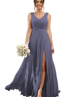 A-Line/Princess Chiffon V-Neck Sleeveless Floor-Length Bridesmaid Dresses — view 44