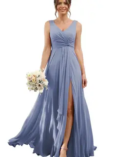 A-Line/Princess Chiffon V-Neck Sleeveless Floor-Length Bridesmaid Dresses — view 46