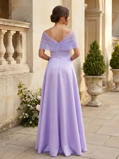 A-Line/Princess Asymmetrical Bridesmaid Dresses With Sweep Train Silk Satin Sleeveless Floor-Length — view 2