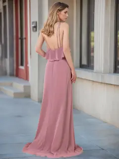A-Line/Princess V-Neck Sleeveless Floor-Length Chiffon Unique Bridesmaid Dresses — view 2