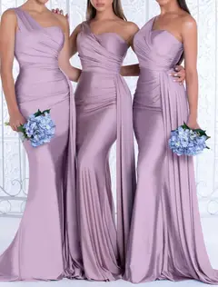 Trumpet/Mermaid One-Shoulder Floor-length Long Bridesmaid Dresses — view 1