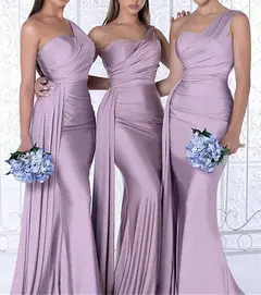 Trumpet/Mermaid One-Shoulder Floor-length Long Bridesmaid Dresses — view 2