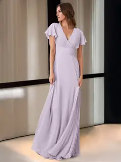 A-Line/Princess V-Neck Short Sleeves Floor-Length Bridesmaid Dresses with Pocket — view 1