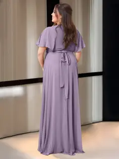 A-Line/Princess V-Neck Short Sleeves Floor-Length Bridesmaid Dresses with Pocket — view 4