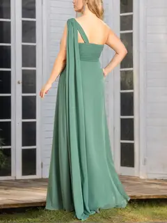 A-Line/Princess One-Shoulder Sleeveless Floor-Length Plus Size Bridesmaid Dress With Ruched — view 2