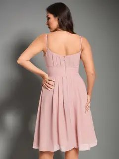 A-Line/Princess Spaghetti Straps Sleeveless Knee-Length Plus Size Bridesmaid Dresses with Ruffles — view 2