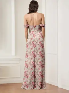 Sheath/Column Off-the-Shoulder Floor-Length Printed Floral Bridesmaid Dresses with High Split — view 2
