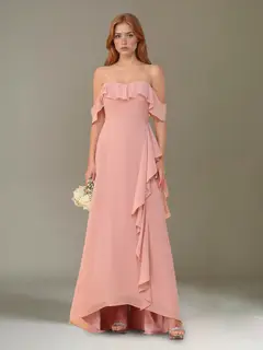A-Line/Princess Off-the-Shoulder Asymmetrical Chiffon Bridesmaid Dresses with Ruffles — view 3