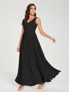 A-Line/Princess Chiffon V-Neck Sleeveless Floor-Length Bridemaid Dresses With Pleats — view 19