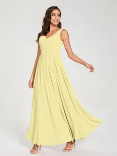 A-Line/Princess Chiffon V-Neck Sleeveless Floor-Length Bridemaid Dresses With Pleats — view 70
