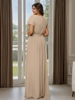 A-Line/Princess Scoop Neck Short Sleeves Floor-Length Bridesmaid Dresses with Pocket & Ruffles — view 3