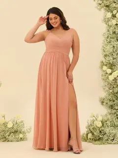 A-Line/Princess Floor-Length Spaghetti Straps Ruffles Plus Size Bridesmaid Dresses — view 3