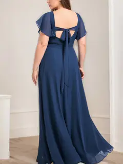 A-Line/Princess V-Neck Short Sleeves Floor-Length Unique Plus Size Bridesmaid Dresses with Split Side — view 2
