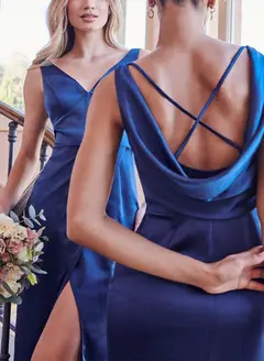 Sheath/Column V-Neck Floor-length Long Bridesmaid Dresses With Split Side — view 2